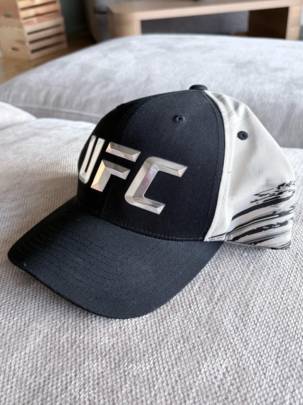 UFC Black and White Metallic Chrome Logo Curved-Brim Cap